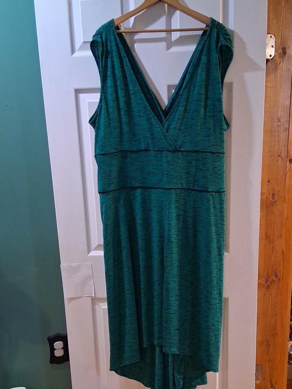 Sleeveless Green Teal V-Neck Midi High Low Dress